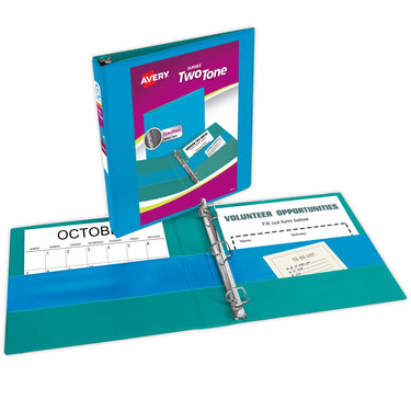 Avery Two-Tone Durable 3 Ring Binder, 1 Inch Slant Rings, Blue/Teal View Binder (17290) 1